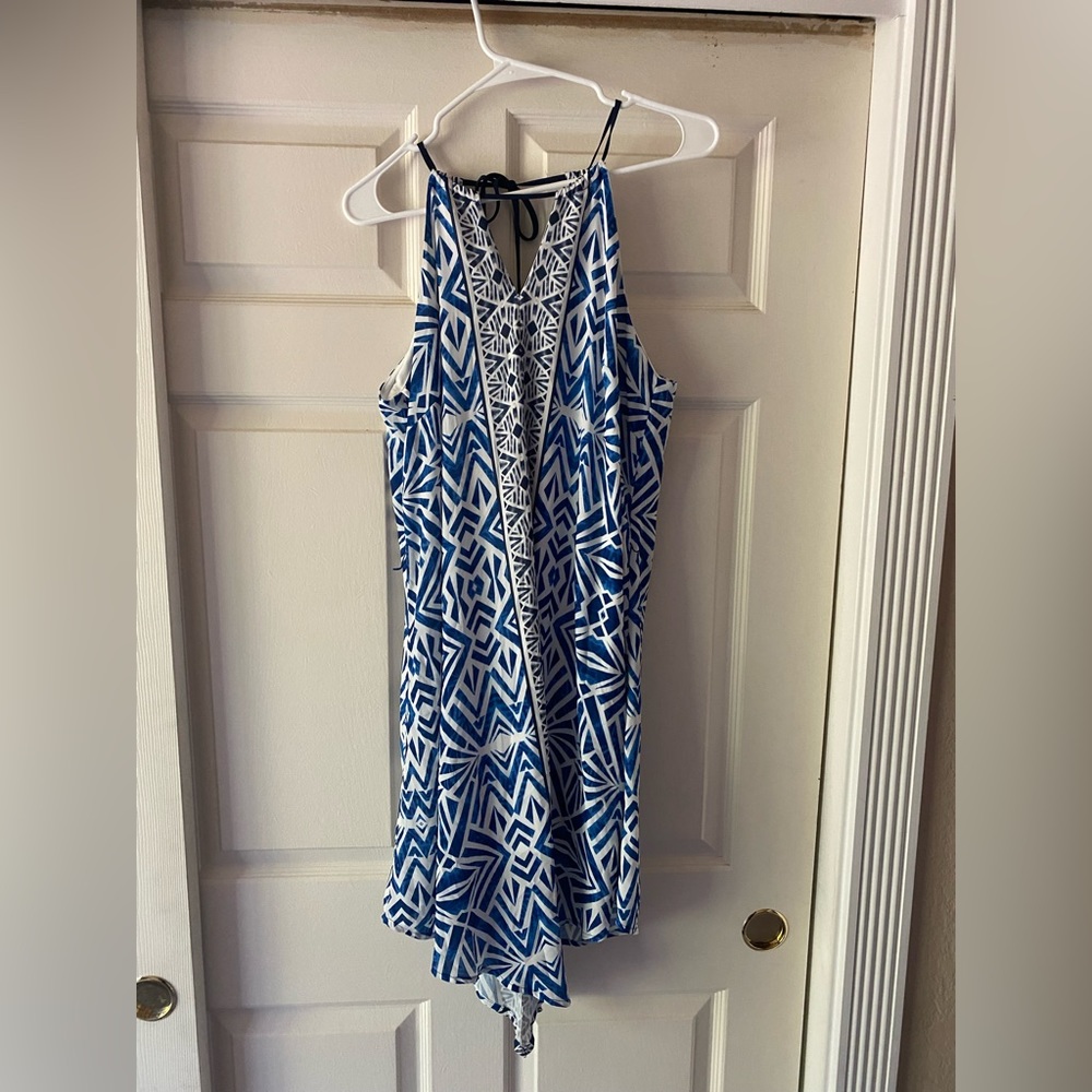 Blue and white flowy midi dress